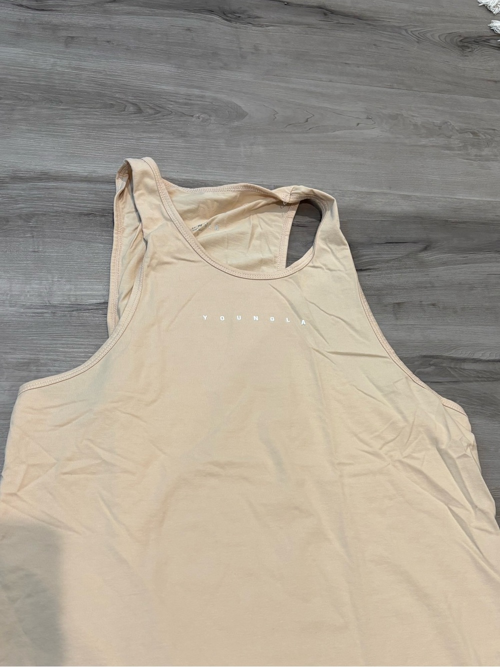 YoungLA Beige Racerback Tank with Center Logo